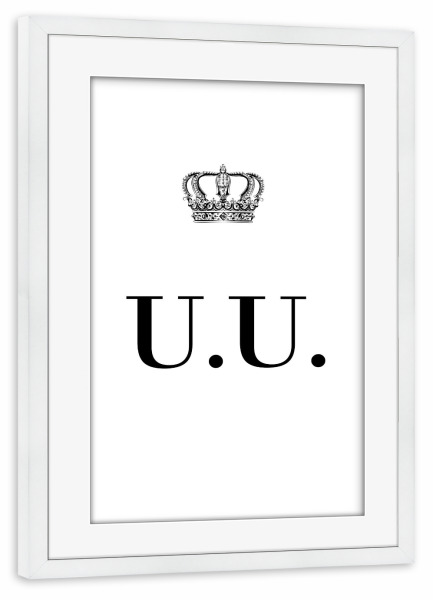 Poster mit Rahmen weiß "King UU" artboxONE - Schwarzweiß,Buchstaben