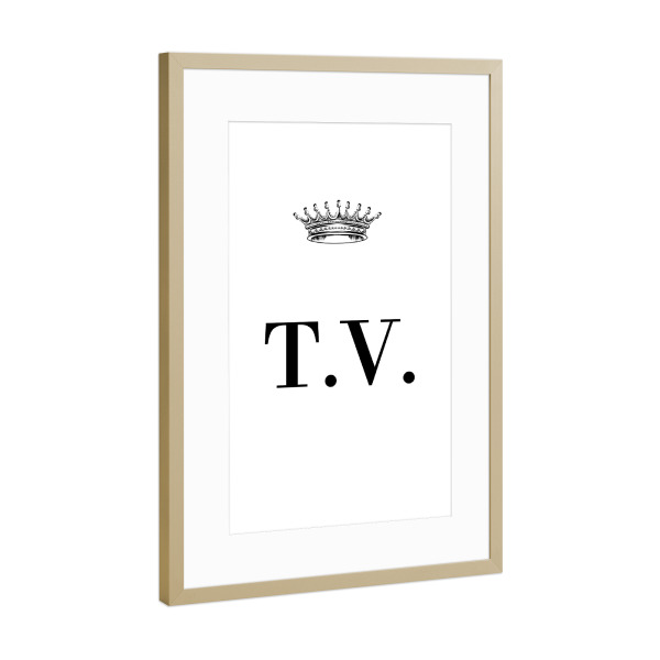 Poster mit Rahmen Gold "Queen TV" artboxONE - Schwarzweiß,Buchstaben