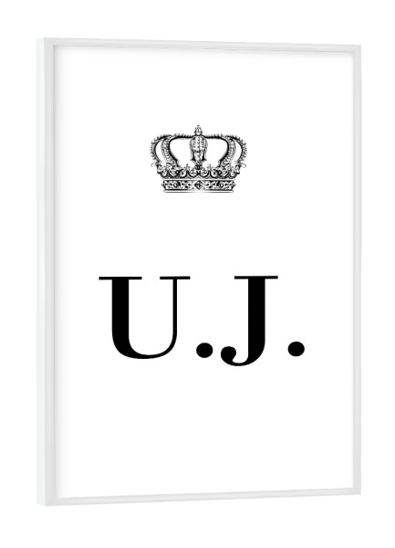 Poster mit weißem Rahmen "King UJ" artboxONE - Schwarzweiß,Buchstaben
