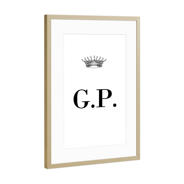 Poster mit Rahmen Gold "Queen GP" artboxONE - Schwarzweiß,Buchstaben