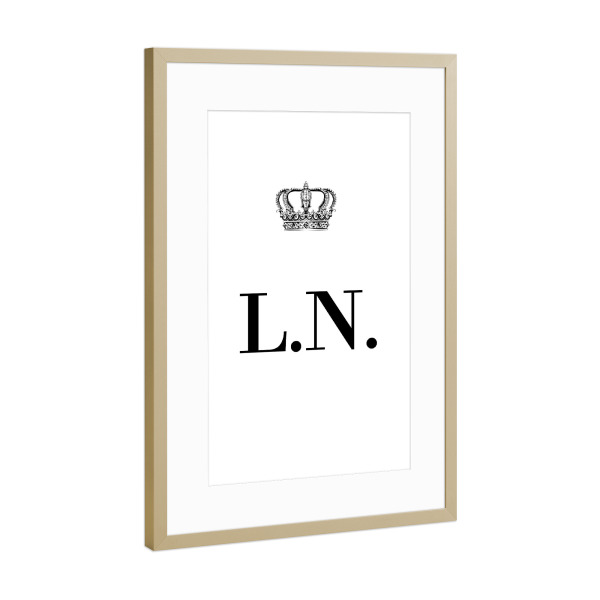 Poster mit Rahmen Gold "King LN" artboxONE - Schwarzweiß,Buchstaben