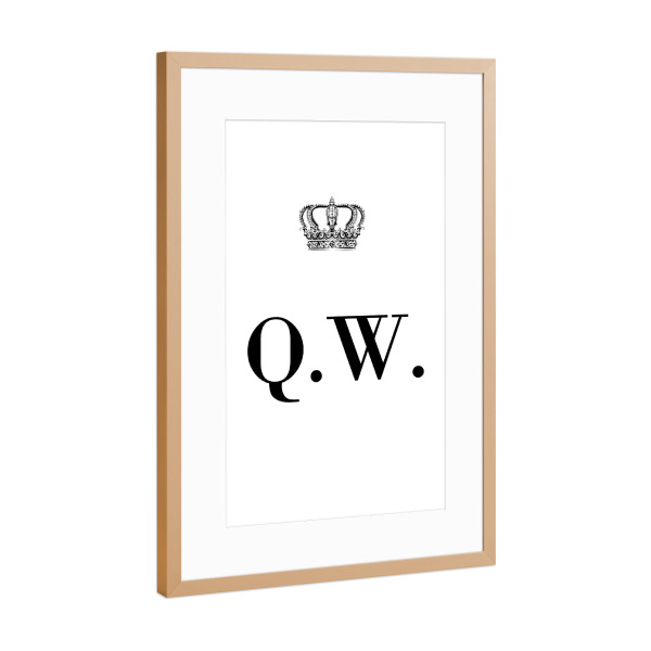Poster mit Rahmen Kupfer "King QW" artboxONE - Schwarzweiß,Buchstaben