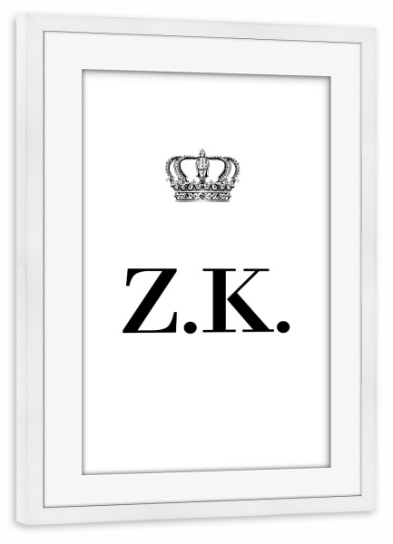 Poster mit Rahmen weiß "King ZK" artboxONE - Schwarzweiß,Buchstaben