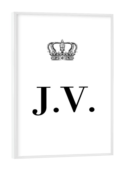 Poster mit weißem Rahmen "King JV" artboxONE - Schwarzweiß,Buchstaben
