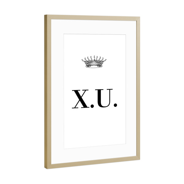 Poster mit Rahmen Gold "Queen XU" artboxONE - Schwarzweiß,Buchstaben
