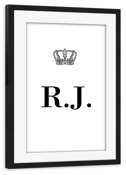 Poster mit Rahmen schwarz "King RJ" artboxONE - Schwarzweiß,Buchstaben