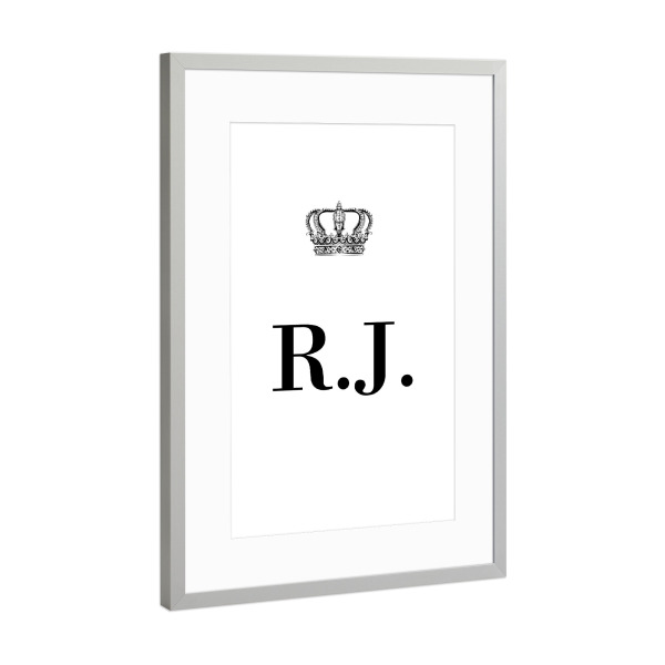 Poster mit Rahmen Silber "King RJ" artboxONE - Schwarzweiß,Buchstaben