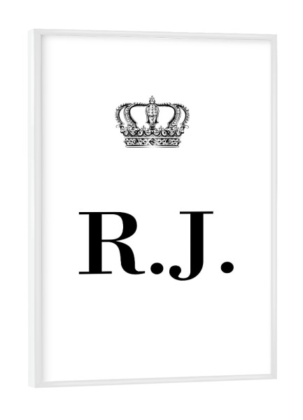 Poster mit weißem Rahmen "King RJ" artboxONE - Schwarzweiß,Buchstaben