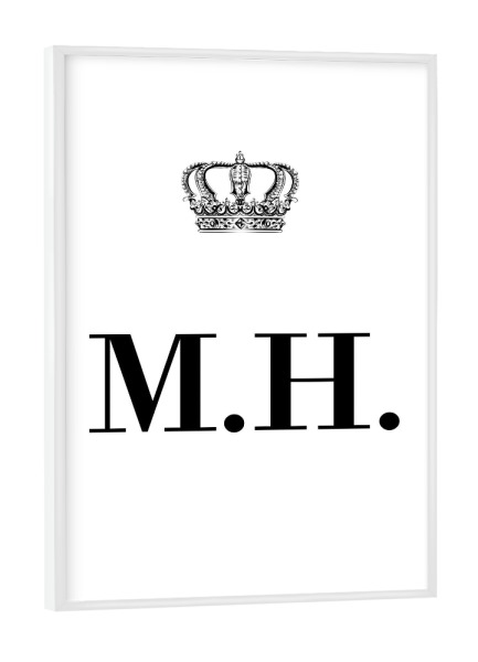 Poster mit weißem Rahmen "King MH" artboxONE - Schwarzweiß,Buchstaben