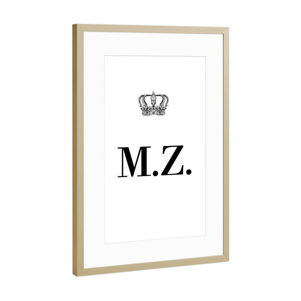 Poster mit Rahmen Gold "King MZ" artboxONE - Schwarzweiß,Buchstaben