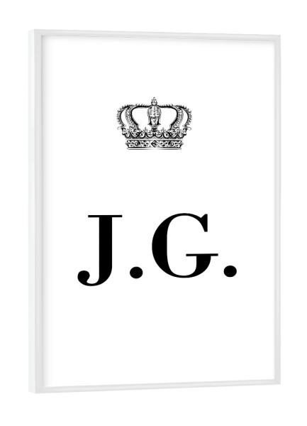 Poster mit weißem Rahmen "King JG" artboxONE - Schwarzweiß,Buchstaben