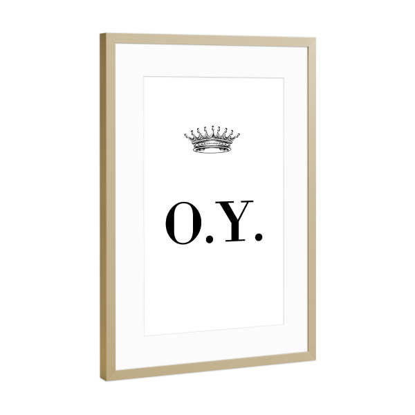 Poster mit Rahmen Gold "Queen OY" artboxONE - Schwarzweiß,Buchstaben