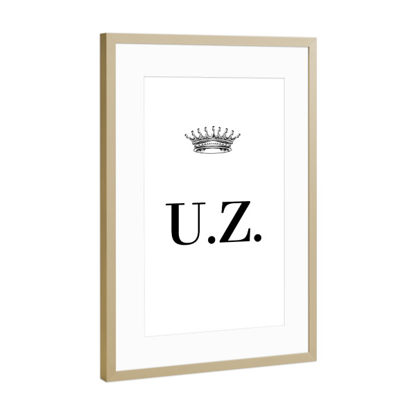 Poster mit Rahmen Gold "Queen UZ" artboxONE - Schwarzweiß,Buchstaben