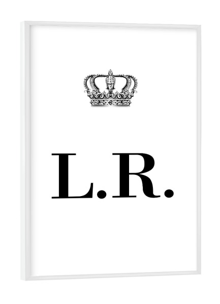 Poster mit weißem Rahmen "King LR" artboxONE - Schwarzweiß,Buchstaben