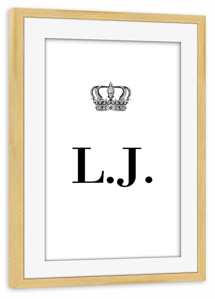 Poster mit Rahmen kiefer "King LJ" artboxONE - Schwarzweiß,Buchstaben