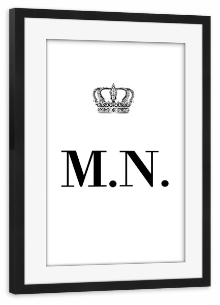 Poster mit Rahmen schwarz "King MN" artboxONE - Schwarzweiß,Buchstaben