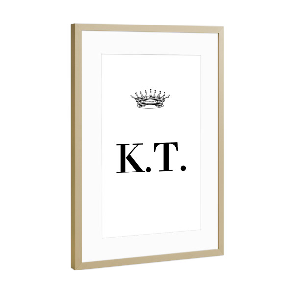 Poster mit Rahmen Gold "Queen KT" artboxONE - Schwarzweiß,Buchstaben