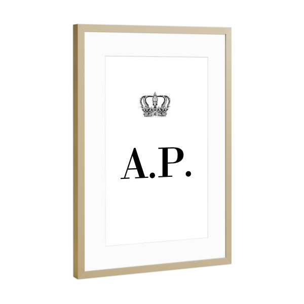 Poster mit Rahmen Gold "King AP" artboxONE - Schwarzweiß,Buchstaben
