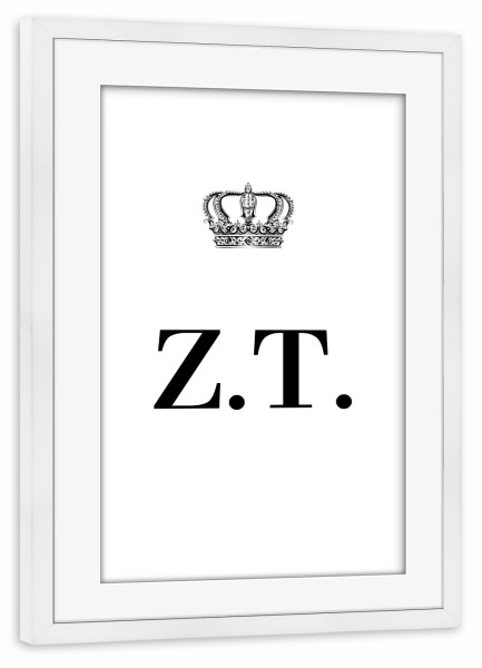 Poster mit Rahmen weiß "King ZT" artboxONE - Schwarzweiß,Buchstaben