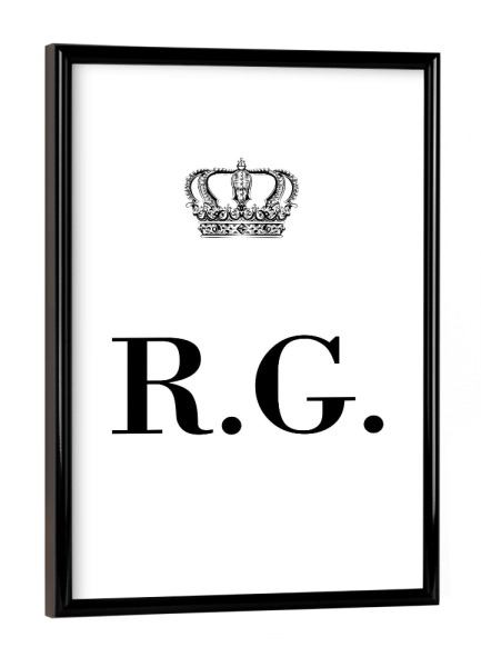 Poster mit schwarzem Rahmen "King RG" artboxONE - Schwarzweiß,Buchstaben