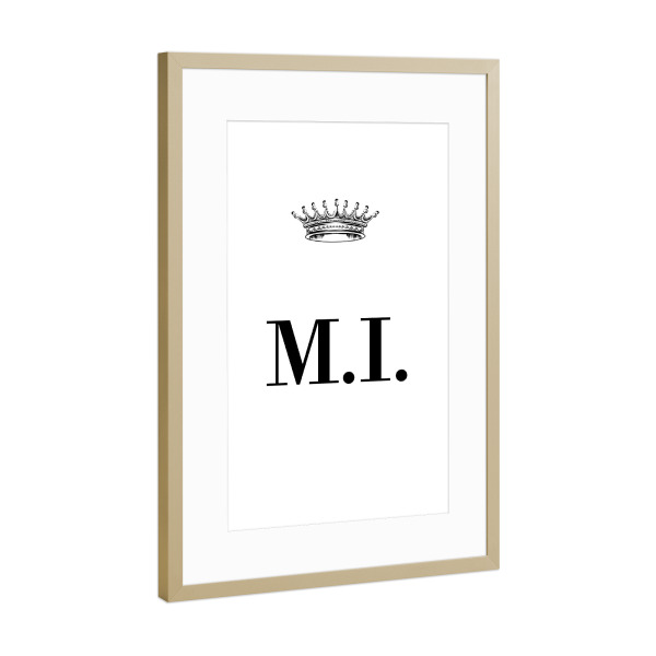 Poster mit Rahmen Gold "Queen MI" artboxONE - Schwarzweiß,Buchstaben