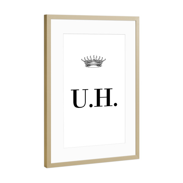 Poster mit Rahmen Gold "Queen UH" artboxONE - Schwarzweiß,Buchstaben