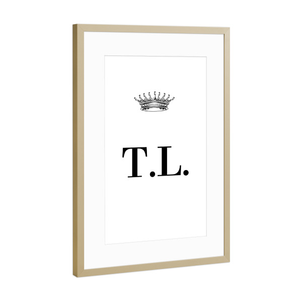 Poster mit Rahmen Gold "Queen TL" artboxONE - Schwarzweiß,Buchstaben
