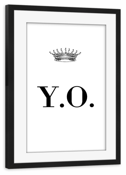 Poster mit Rahmen schwarz "Queen YO" artboxONE - Schwarzweiß,Buchstaben