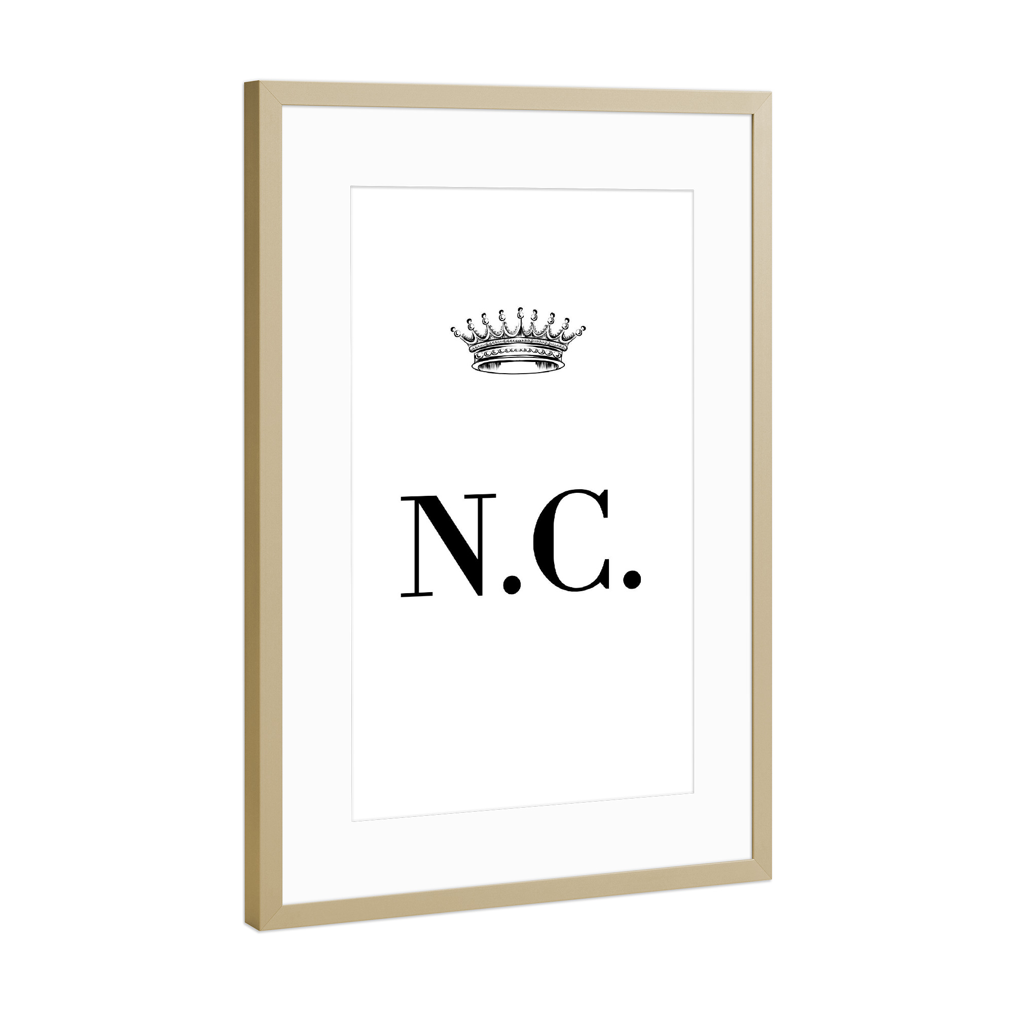 Poster mit Rahmen Gold "Queen NC" artboxONE - Schwarzweiß,Buchstaben