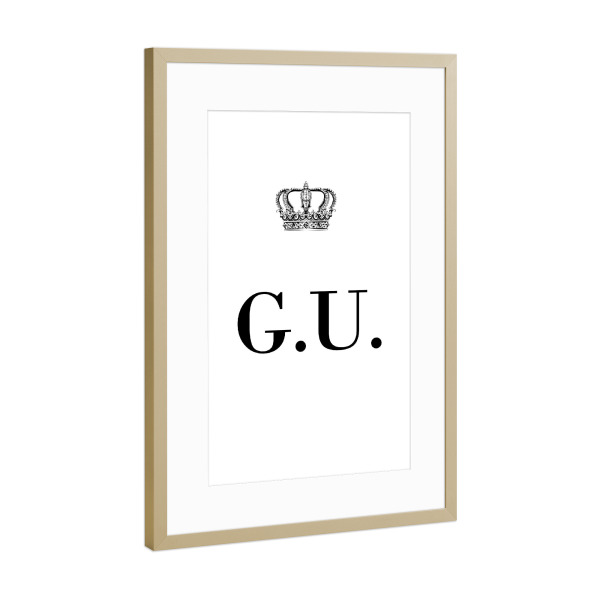 Poster mit Rahmen Gold "King GU" artboxONE - Schwarzweiß,Buchstaben