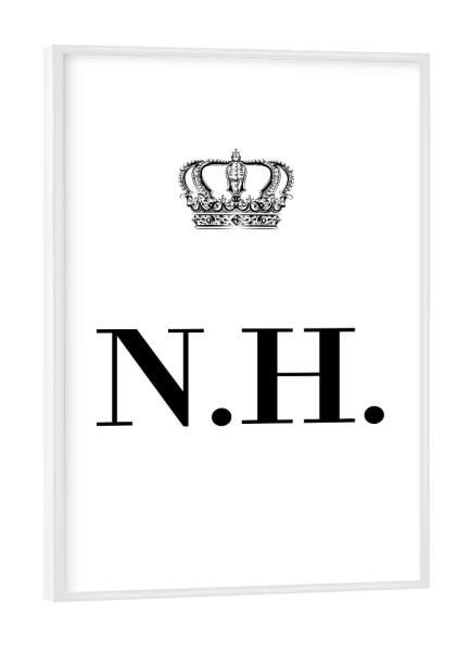 Poster mit weißem Rahmen "King NH" artboxONE - Schwarzweiß,Buchstaben