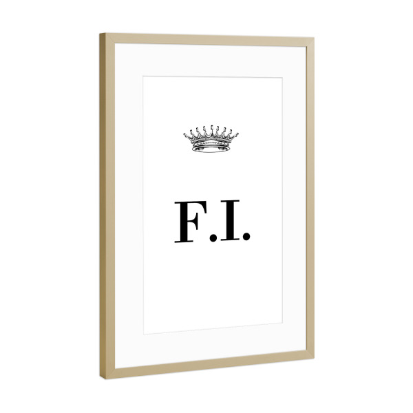 Poster mit Rahmen Gold "Queen FI" artboxONE - Schwarzweiß,Buchstaben