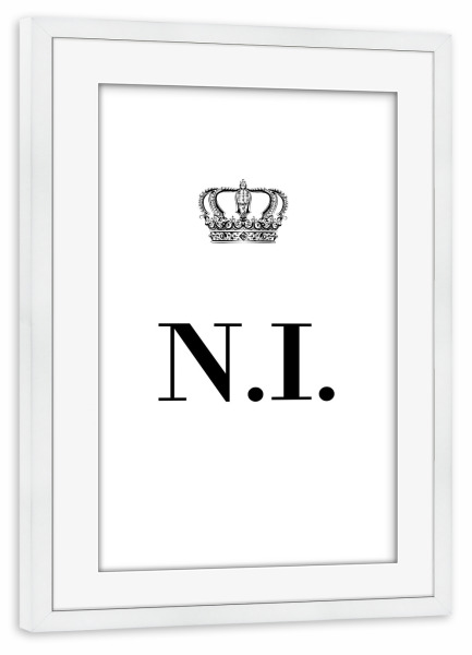 Poster mit Rahmen weiß "King NI" artboxONE - Schwarzweiß,Buchstaben