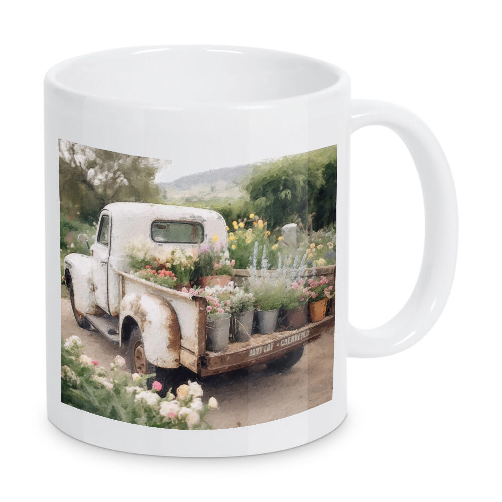 Tasse "Blumenabholung B" artboxONE - Natur,Floral,Automobile - Blumen,Blumen,Automobil,Pick-up,Lkw,Feld,Natur,Jahrgang