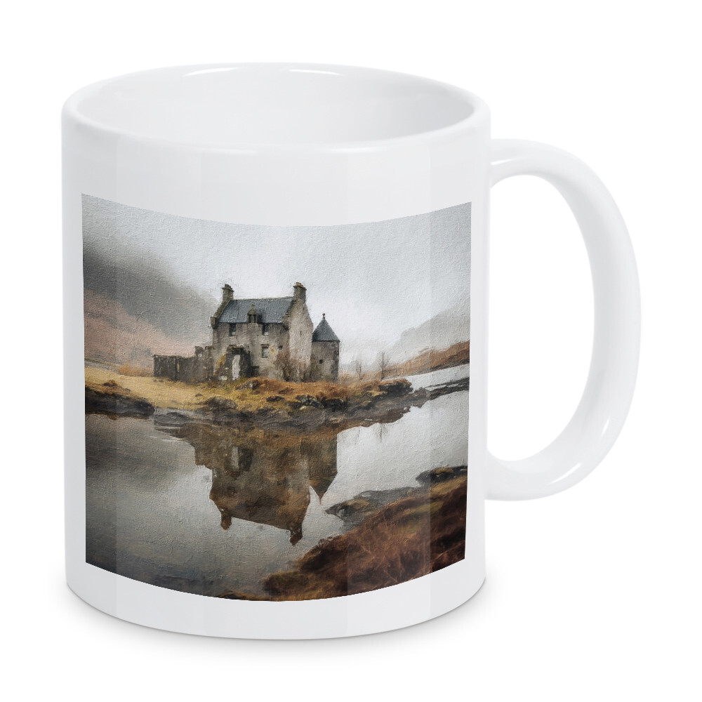 Tasse "Schottisches Schloss" artboxONE - Natur,Architektur - Burg,Schottisches hochland,Wasser,Reflektierend,Nebel,Natur,Landschaft