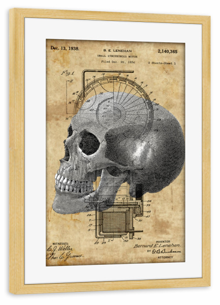 Poster mit Rahmen kiefer "Vintage Schädel" artboxONE - Menschen - Schädel,Anatomie,Steampunk,Vintage,Skelett