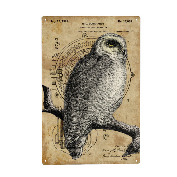 Holzbild "Antik Eule" artboxONE - Tiere - Eule,Steampunk,Retro,Vintage