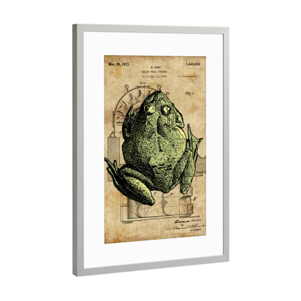 Poster mit Rahmen Silber "Steampunk Frosch" artboxONE - Tiere - Frosch,Kröte,Steampunk,Vintage,Retro