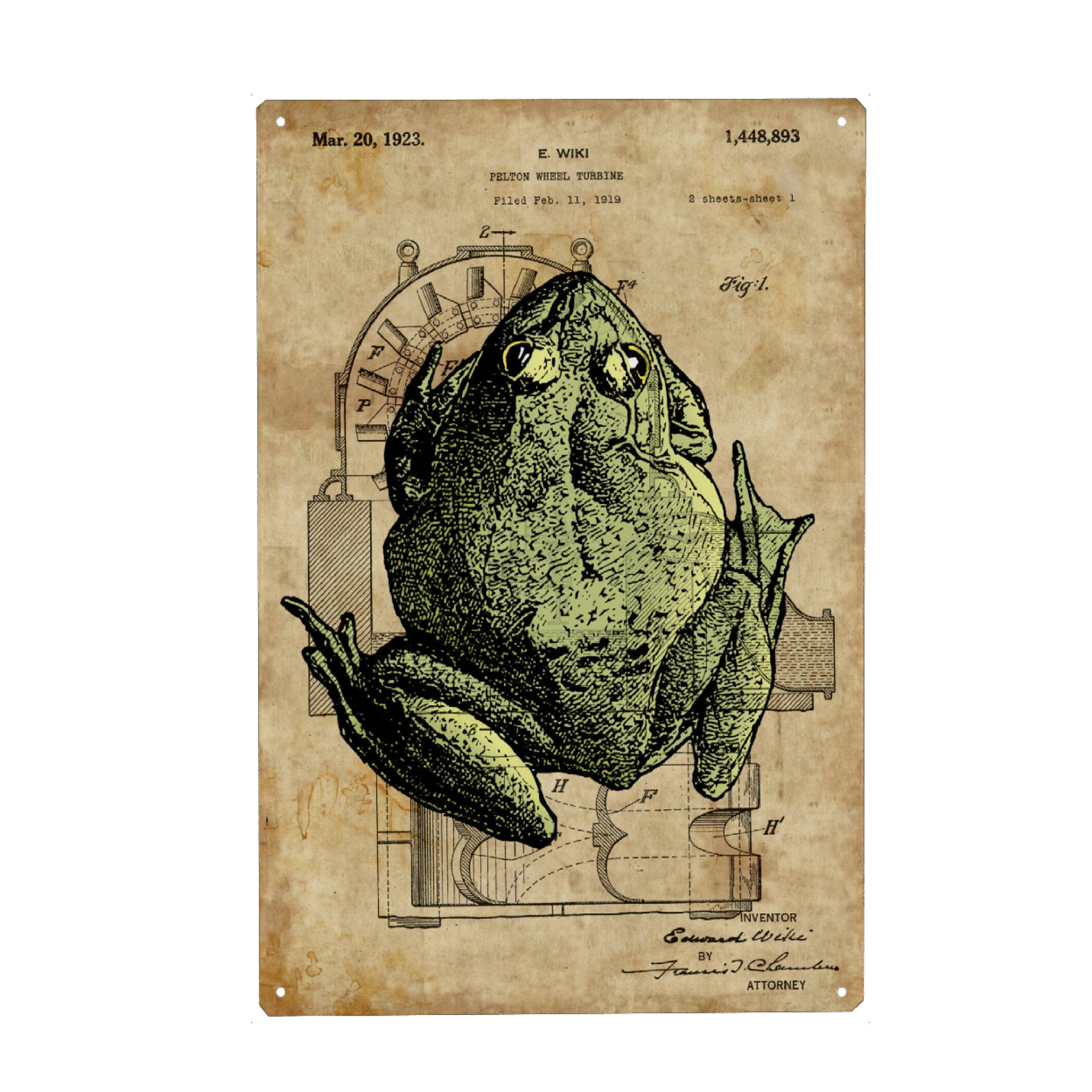 Metall Poster "Steampunk Frosch" artboxONE - Tiere - Frosch,Kröte,Steampunk,Vintage,Retro - Blechschild