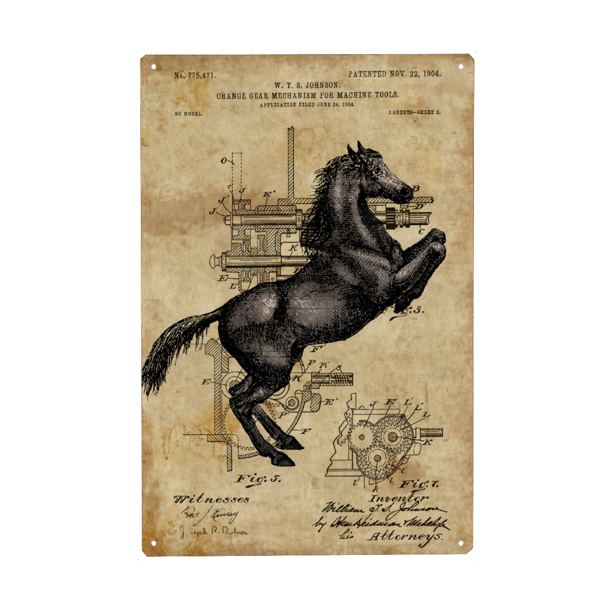 Holzbild "Steampunk Pferd" artboxONE - Tiere - Pferd,Steampunk,Vintage,Retro
