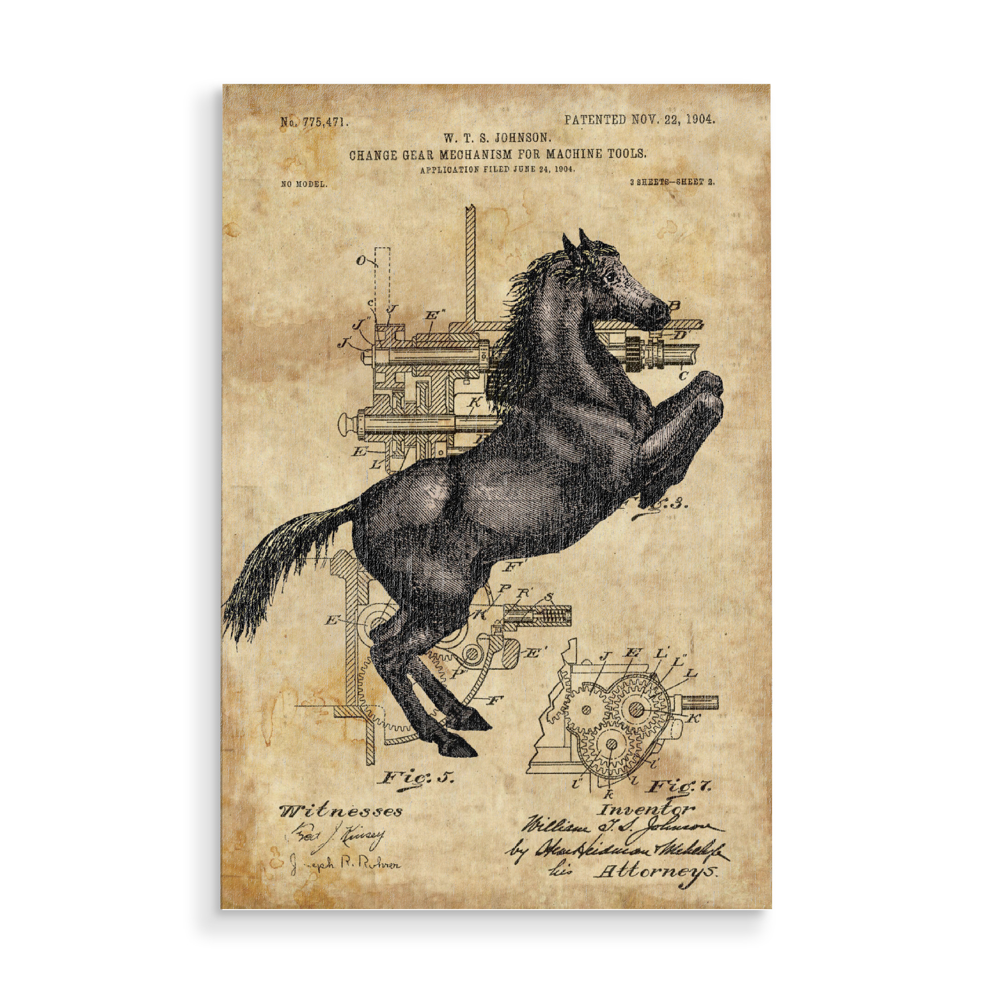 Holzbild "Steampunk Pferd" artboxONE - Tiere - Pferd,Steampunk,Vintage,Retro