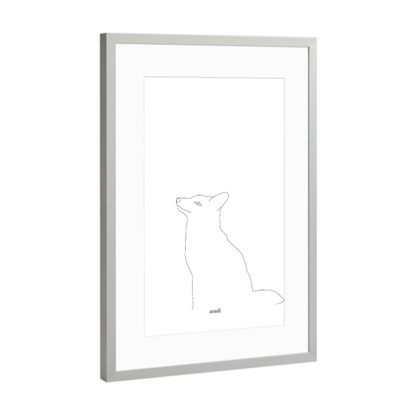 Poster mit Rahmen Silber "Fuchs Illustration Linienzeichnung" artboxONE - Tiere,Schwarzweiß - Oneline,Fox,Lineart