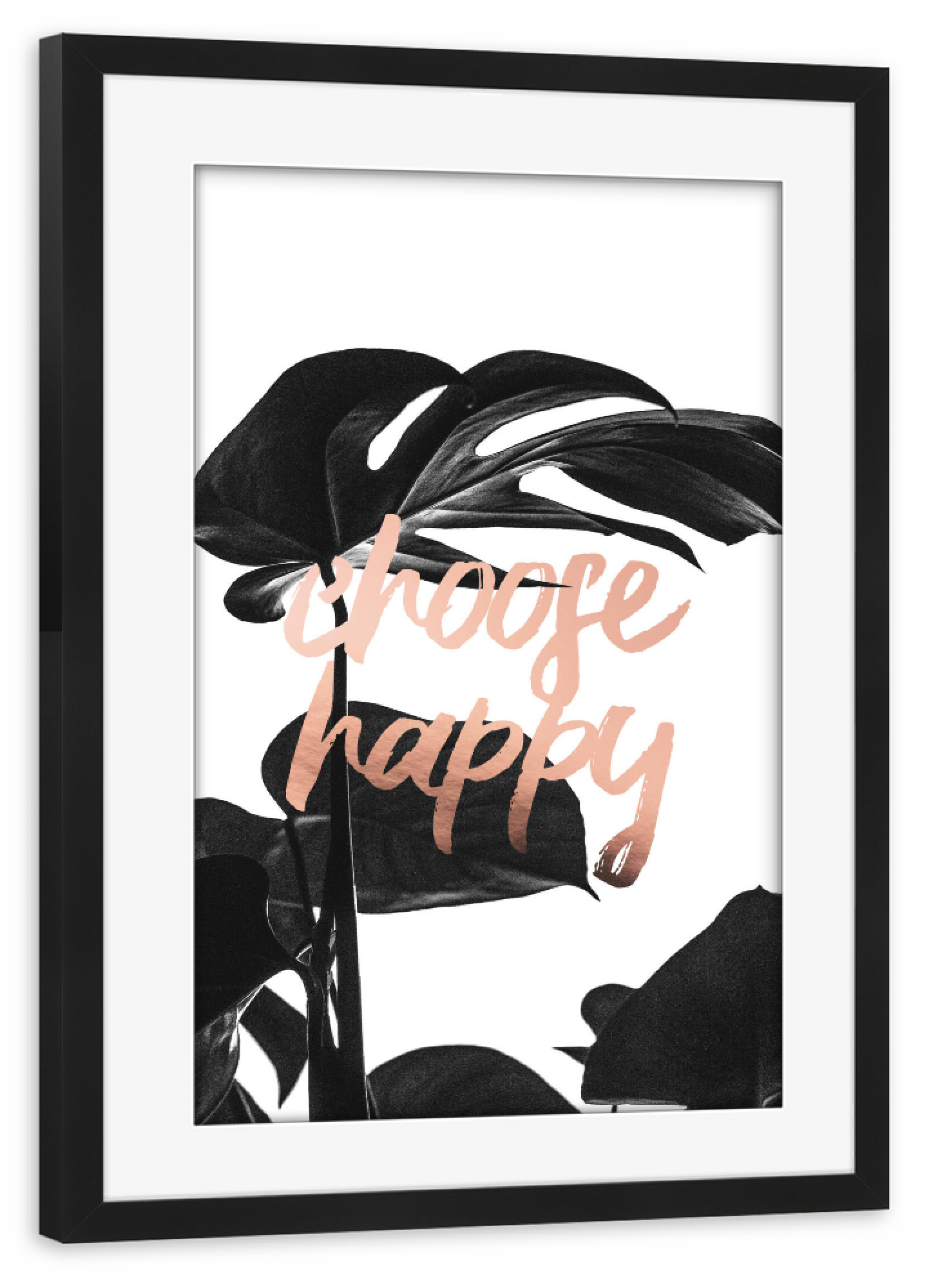 Poster mit Rahmen schwarz "Choose Happy Life" artboxONE - Floral - Life,Happy,Monstera,Leaf,Leaves