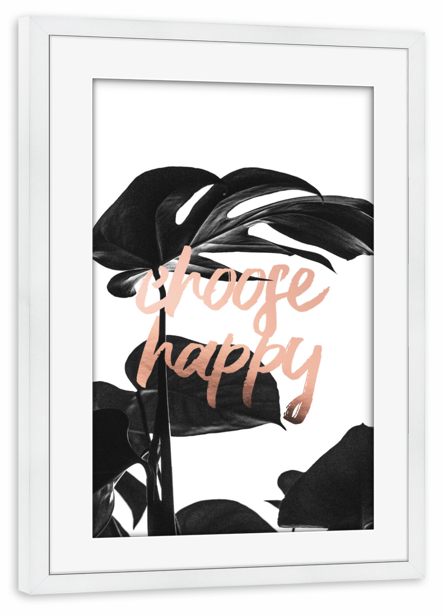 Poster mit Rahmen weiß "Choose Happy Life" artboxONE - Floral - Life,Happy,Monstera,Leaf,Leaves