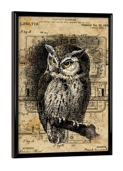 Poster mit schwarzem Rahmen "Eule auf einem Baum" artboxONE - Tiere - Eule,Steampunk,Retro,Vintage
