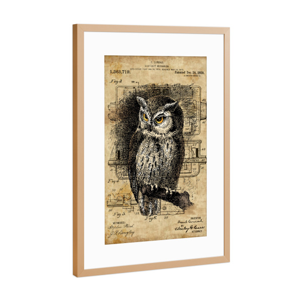 Poster mit Rahmen Kupfer "Eule auf einem Baum" artboxONE - Tiere - Eule,Steampunk,Retro,Vintage