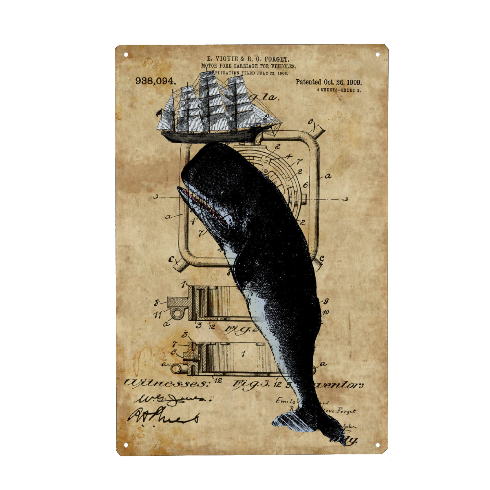 Metall Poster "Großer Wal" artboxONE - Tiere - Wal,Antik,Steampunk,Vintage,Retro - Blechschild