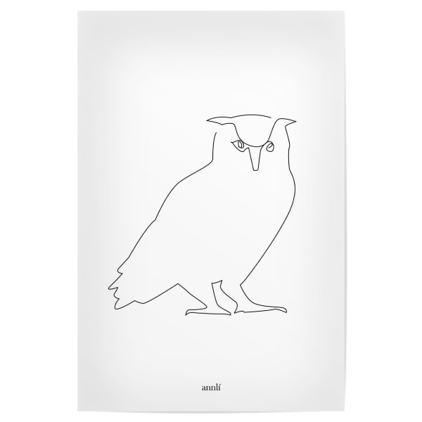 Poster 30x20 cm "Eule Linienzeichnung" artboxONE - Tiere,Schwarzweiß - Eule,Kauz,Uhu,Linienzeichnung,Lineart,Oneline