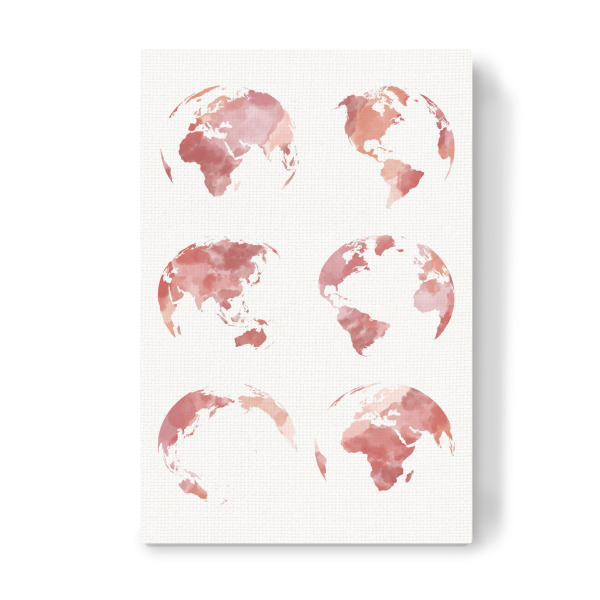 Leinwandbild "World map in watercolor pink" artboxONE - Kartografie - World,Map,Worldmap,World map,Weltkarte