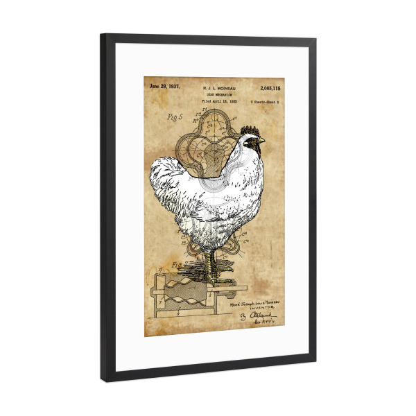 Poster mit Rahmen Schwarz (Metallic) "Steampunk Hähnchen" artboxONE - Tiere - Huhn,Steampunk,Vintage